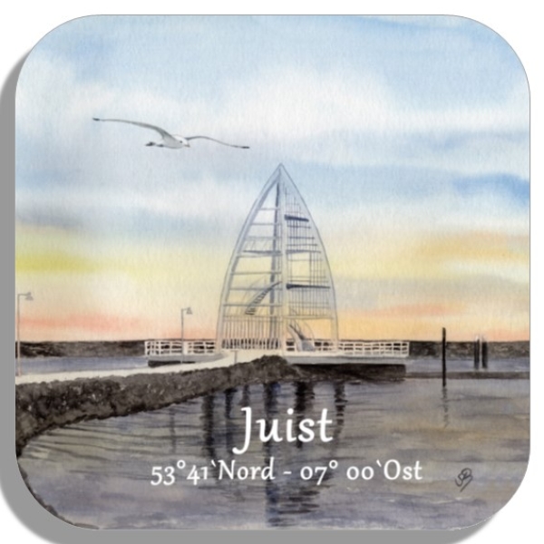 Untersetzer Glasuntersetzer 9,5 x 9,5 cm Aquarell Maritim Kunst Druck Kunstdruck Nordsee Juist Seezeichen Hafen Zitronenpresse  - Juist 4